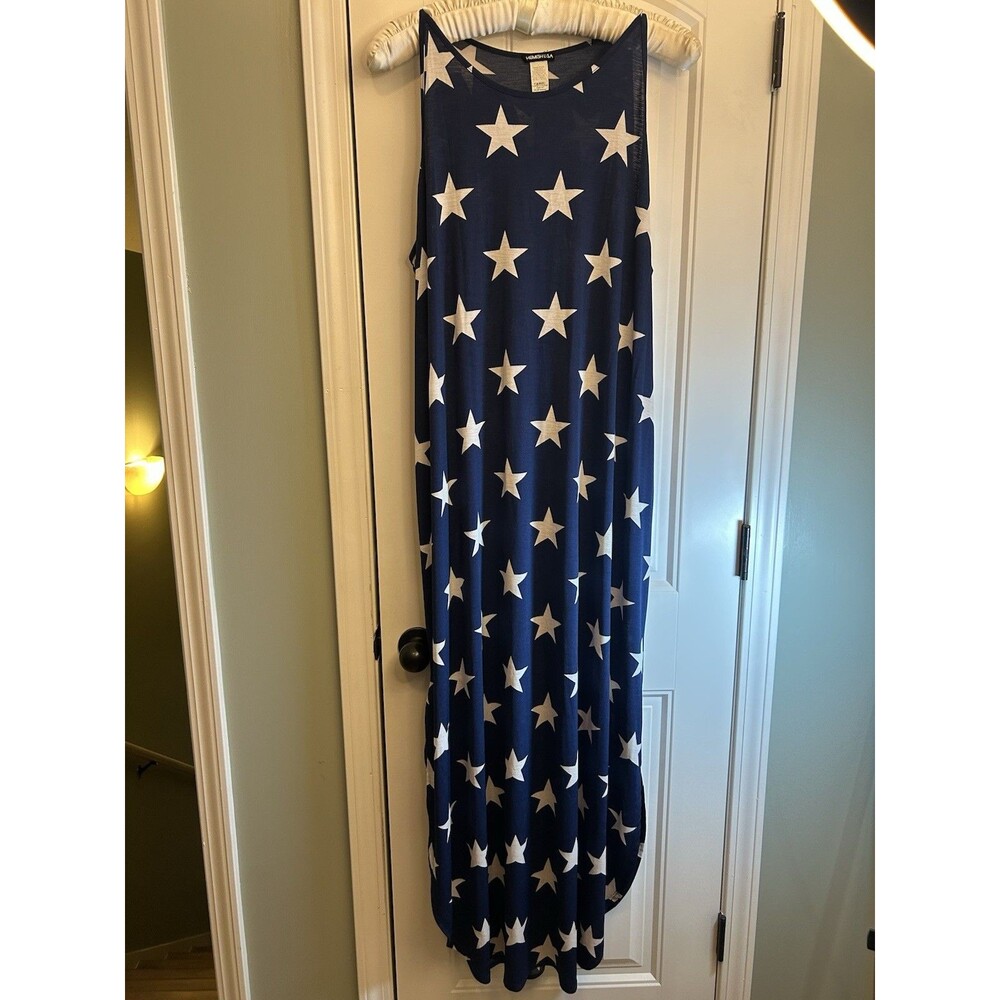 Heimish U.S.A. Women’s 2XL Navy Blue White Stars Maxi Dress Sleeveless Pockets - Picture 10 of 13